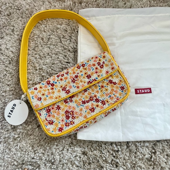 STAUD Handbags - Staud Tommy Beaded Shoulder Bag, Yellow Sunflower